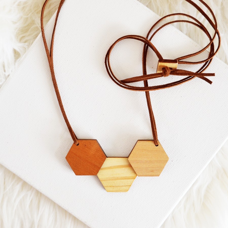 Hexagon Wooden Necklace (III)