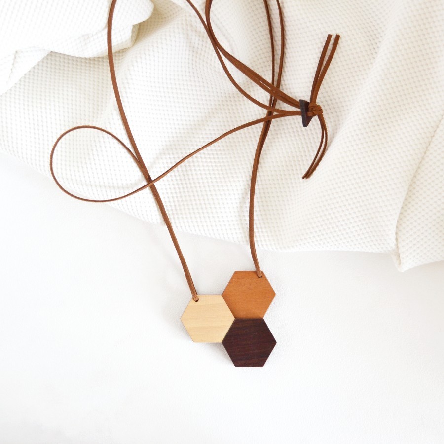 Hexagon Wooden Necklace (I)