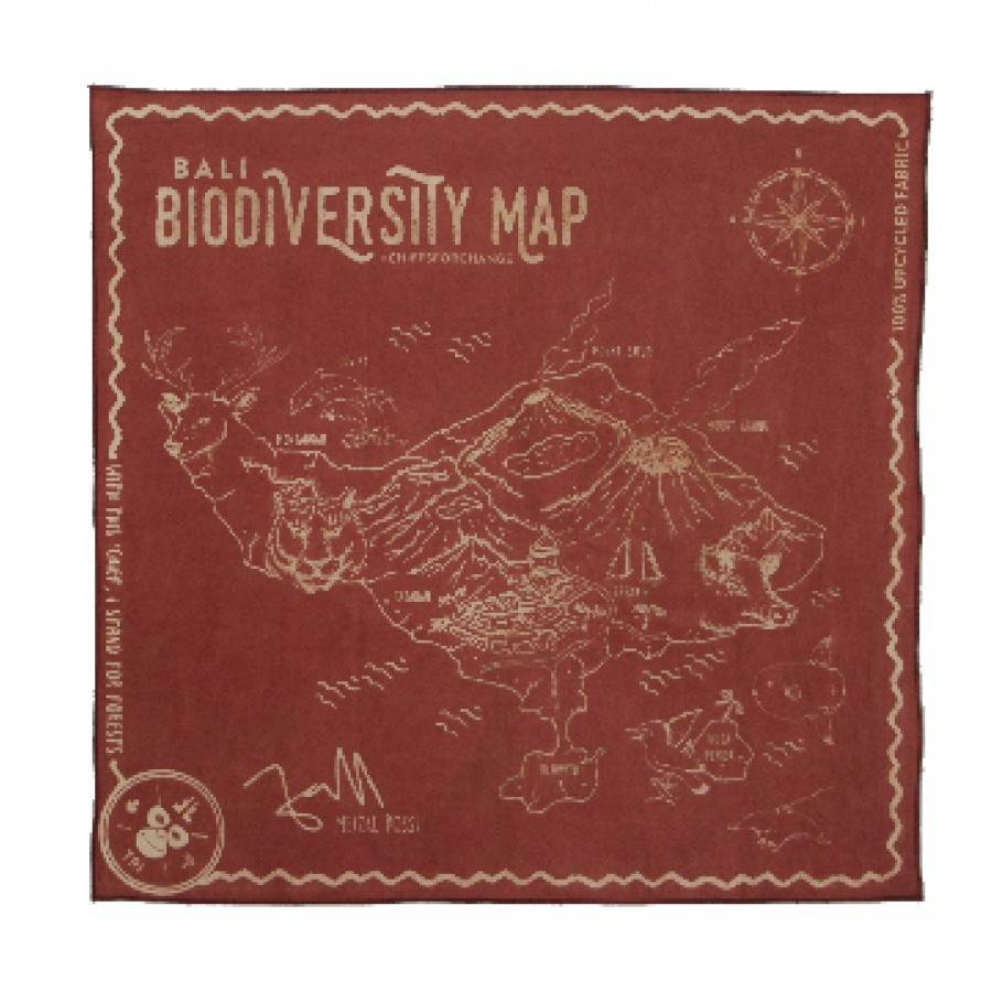 Sapu Tangan/Slayer/Bandana/Handkerchief Biodiversity Map Bali Daur Ulang untuk Hutan Warna Alami