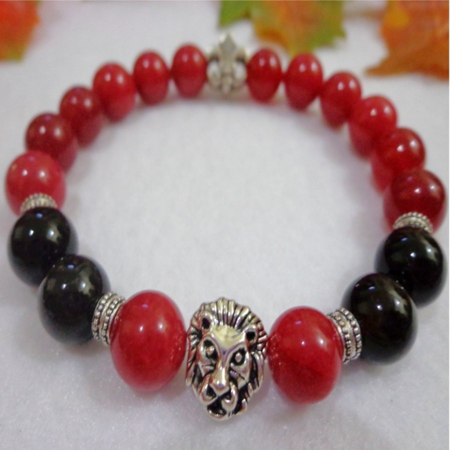 Gelang AB95 Batu Red Carnelian, Onyx Skt Lion & Fleur de Lis