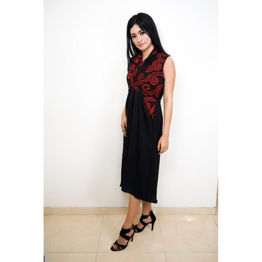 FS - GESYAL Midi Dress Batik Wanita - Black Red