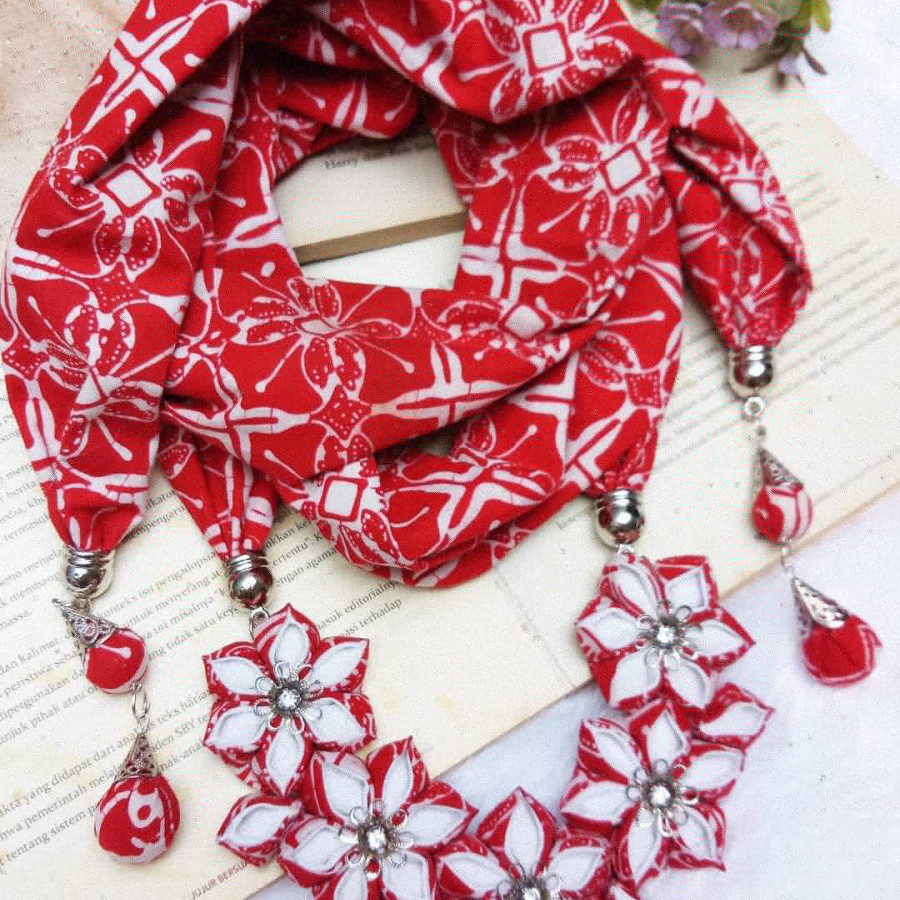 Kalung batik scarf SAKURA merah