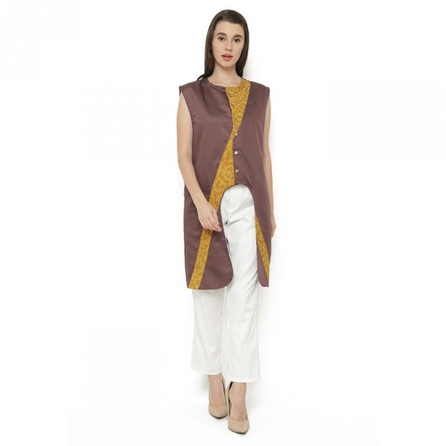 GESYAL Crop Cardigan Batik Vest Outer Wanita - Ungu