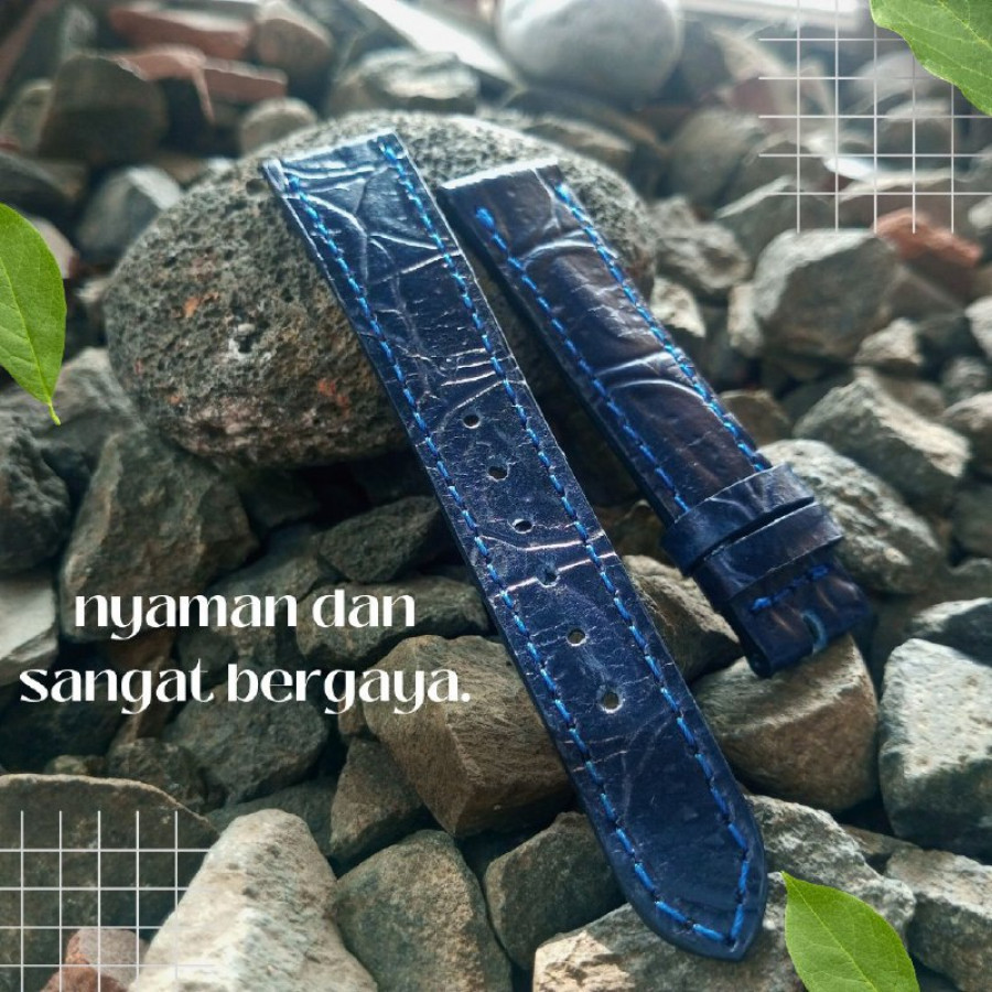 Strap Tali Jam Kulit Asli Sapi Motif Warna Biru - Nyaman dan Tahan Lama - Garansi 1 Tahun