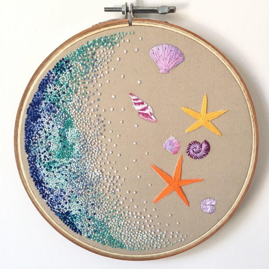 Pajangan Hoop Sulam Pantai - Hand Embroidery