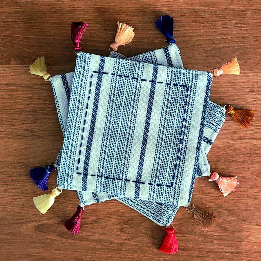 Drink Coaster Stripe Tassel - Navy