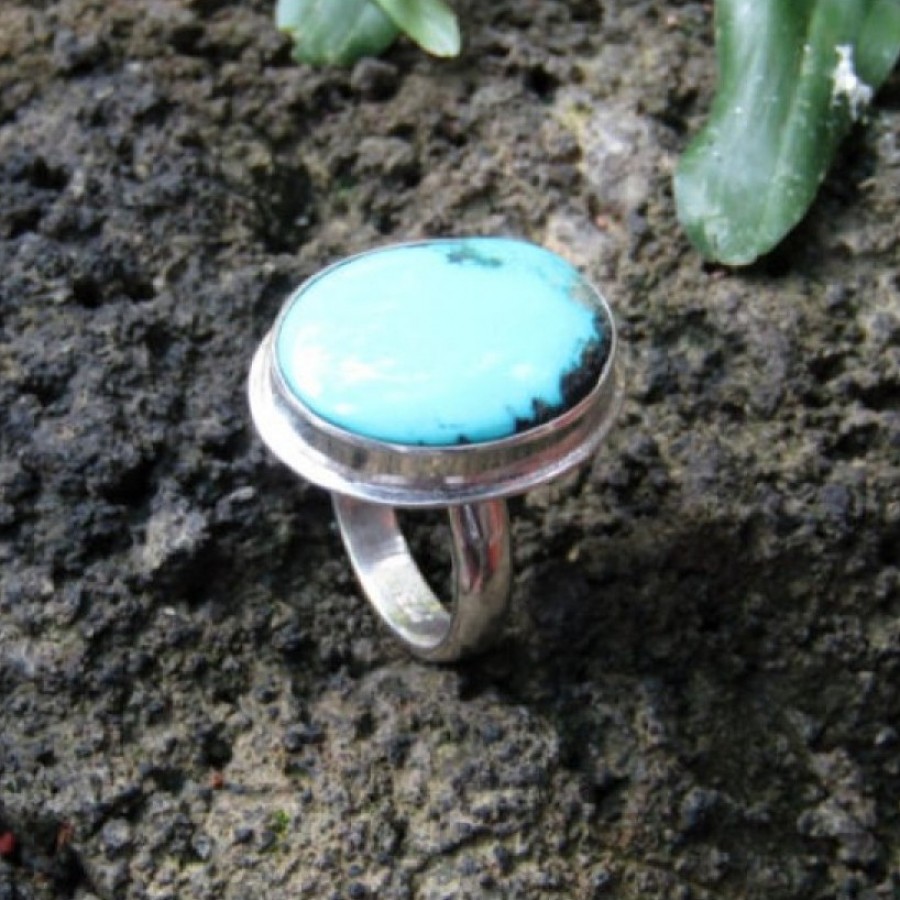 Cincin perak motif simpel batu turquoise 100267