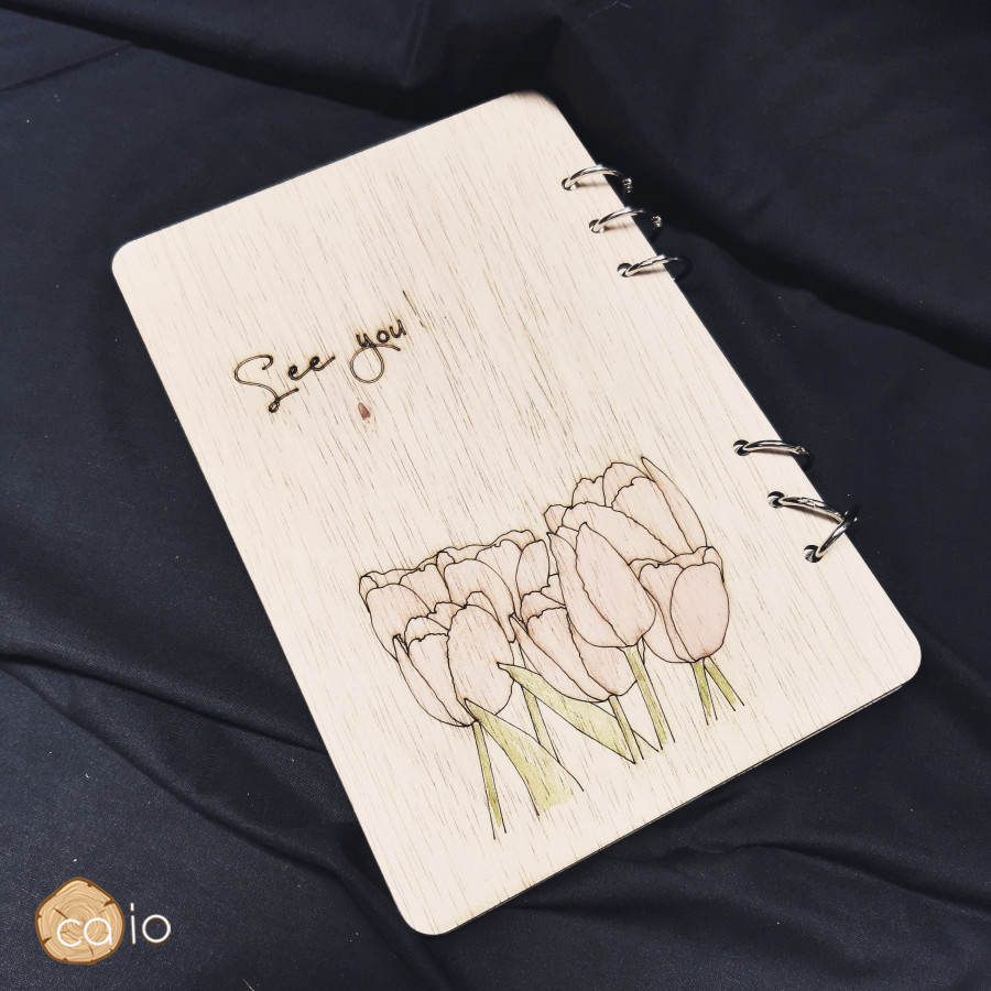 3D Wooden Notebook A5 - Watercolour Style - Notebook Kayu