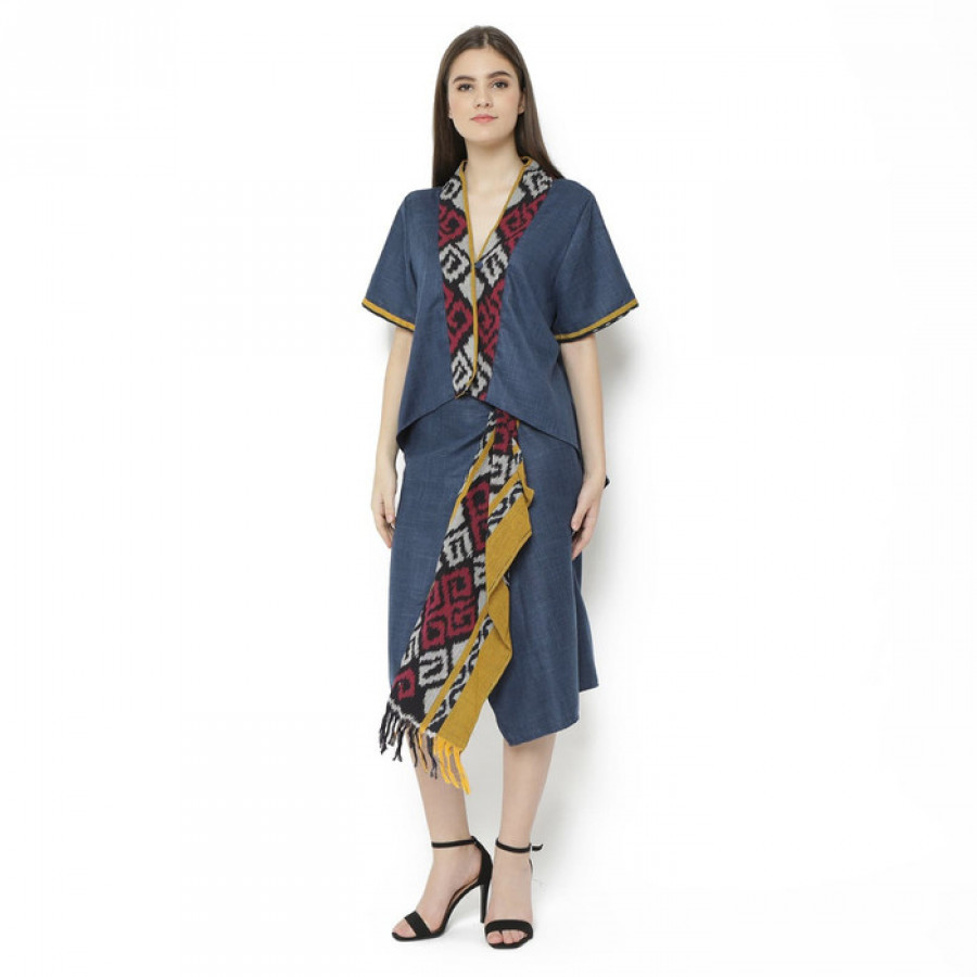 GESYAL Setelan Batik Wanita Dress Batik Modern Dress TENUN  Baju Kondangan Terusan Dress Midi Wanita