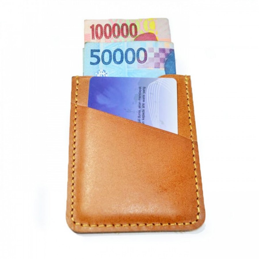 Dompet Kartu Kulit Asli Simpel Warna Tan - Slim Wallet