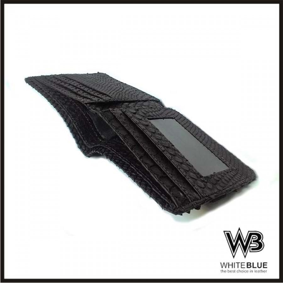 dompet pria kulit asli ular phyton model bifold warna hitam doft