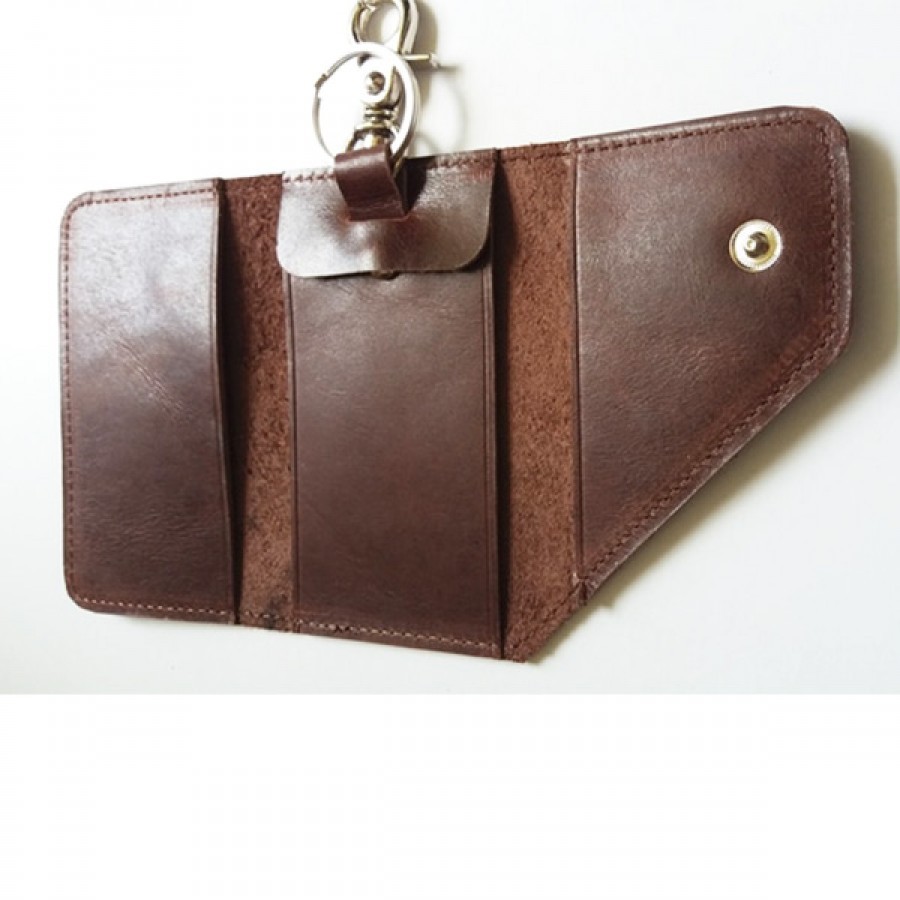 dompet stnk kulit asli sapi warna coklat tua model lipat tiga (gantungan kunci mobil)
