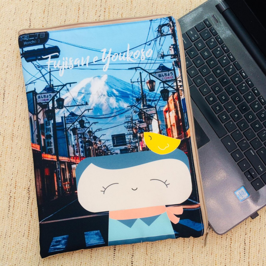 Laptop Bag - Cover  Handmade Printing Kokeshi Series Riku