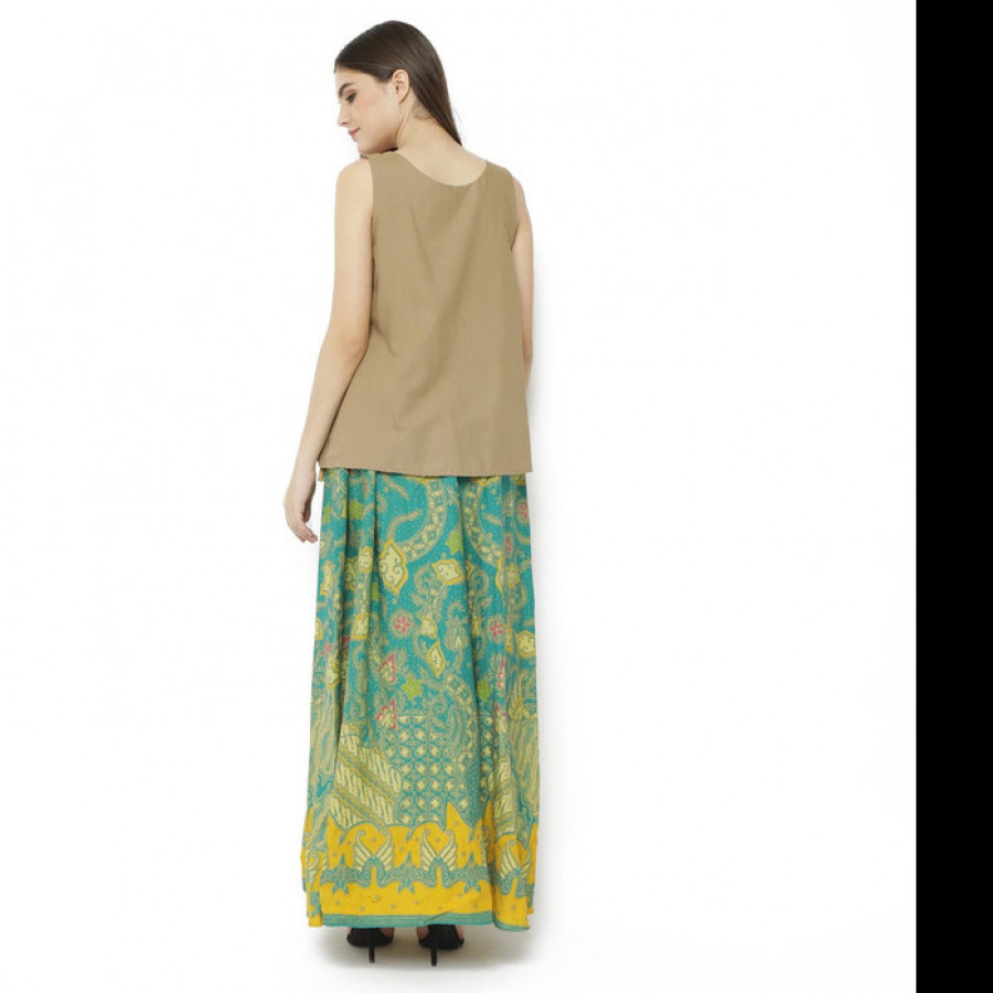 GESYAL Long maxi dress katun Tassel Batik Dress Wanita - Hijau