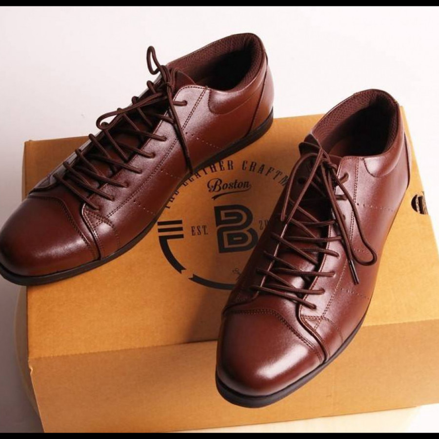 Sepatu Sneakers Handmade Pria Casual Kulit Asli Boston Allen Coklat