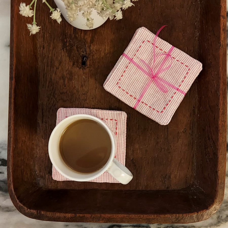 Sweet Striped Linen Coaster - Pink