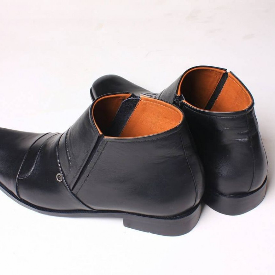 Sepatu Boots Zipper Pria Formal Kulit Asli Flavio Avellino Hitam