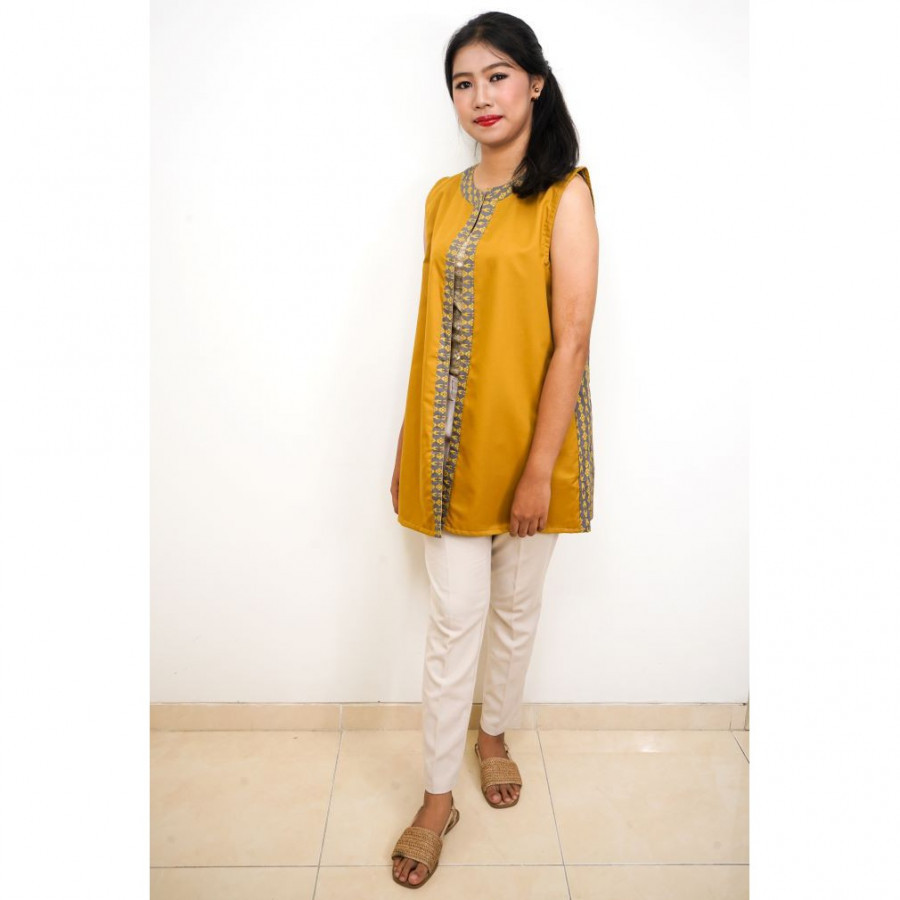 GESYAL Cardigan Batik Semar Vest Outer Wanita - Kuning Mustard