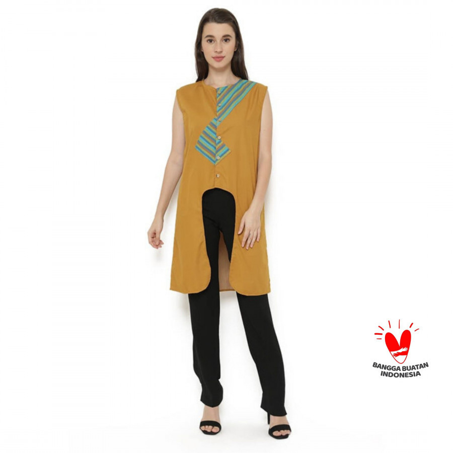 GESYAL Crop Cardigan Lurik Vest Outer Wanita - Kuning Mustard