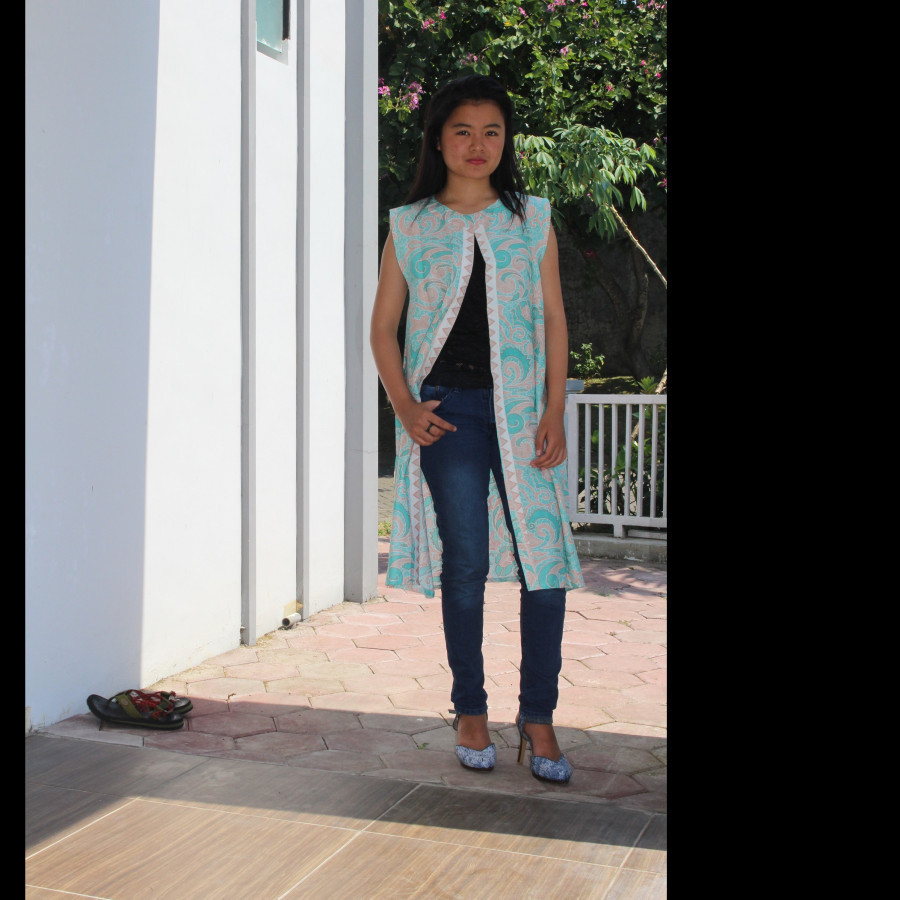 GESYAL Vest tunik Outer Panjang Batik Atasan Wanita - Tosca