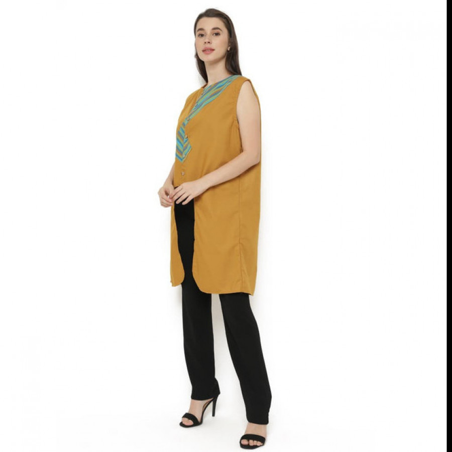 GESYAL Crop Cardigan Lurik Vest Outer Wanita - Kuning Mustard