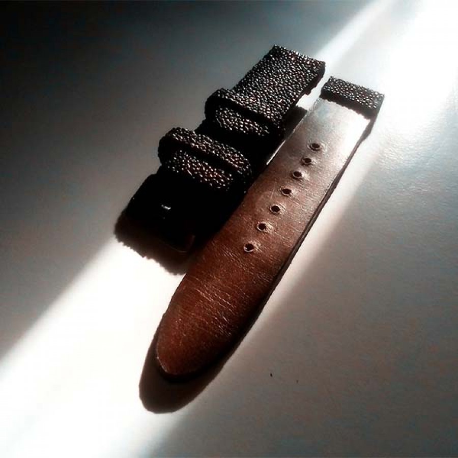 Tali jam tangan kulit asli ikan pari warna hitam size 22 mm